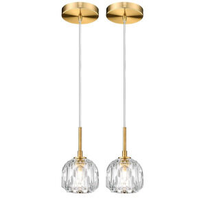 AUTELO 2-Pk Gold Pendant Lights Kitchen Island - Heavy Crystal Vintage Pendants